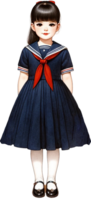 AI generated Classic Navy Dress on Little Girl with Red Bow png