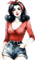 AI generated Retro Pinup Girl in Polka Dot Outfit and Updo Hairstyle png