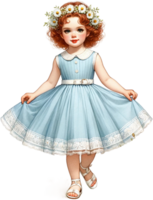 AI generated Charming Little Girl in Blue Dress with Floral Wreath png