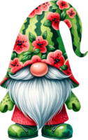 AI generated Festive Gnome with Watermelon Slice and Floral Hat png