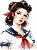 AI generated Classic Pinup Girl with Bandana and Vintage Makeup png