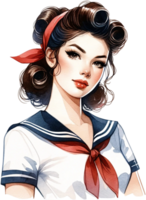 ai generato classico ragazza copertina ragazza con bandana e Vintage ▾ trucco png