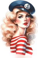 AI generated Vintage Pinup Girl with Curly Hair and Sailor Scarf png