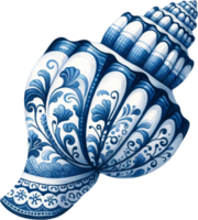 AI generated Ornate Blue Porcelain Conch Shell Artwork png