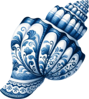 ai généré fleuri bleu porcelaine conque coquille ouvrages d'art png