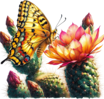 AI generated Eastern Tiger Swallowtail Butterfly on Cactus Blooms png