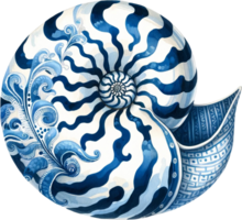 ai generado marina nautilo cáscara con azul ola patrones png