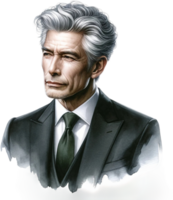 AI generated Contemplative Elderly Gentleman in Black Suit png