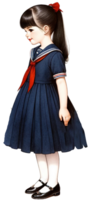 ai generato classico poco ragazza con blu vestito e rosso sciarpa png