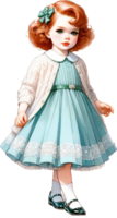 AI generated Vintage Little Girl with Red Hair Bow and Blue Dress png