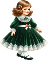 AI generated Retro Styled Girl in Green Dress with Lace Details png