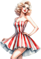 AI generated Retro Pinup Girl in Striped Dress with Vintage Hairstyle png