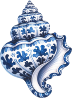 ai généré classique bleu Delftware stylé mer coquille conception png