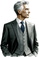 AI generated Elegant Senior Executive in Grey Pinstripe Suit png