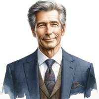 AI generated Confident Mature Man in Blue Suit with Pocket Square png