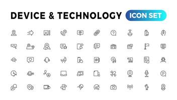 Device and Information technology line icons collection. Big UI icon set in a flat design. Thin outline icons pack vector