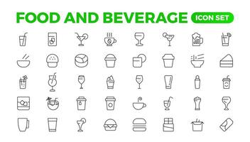 Set of outline icons related to food and drink. Linear icon collection. Fast food and drinks line icons collection. Bar, restaurant, food icons. UI icon set. Thin outline icons pack. vector