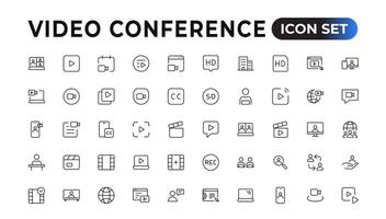 Video Conference icon Set. Collection of linear simple web icons. vector