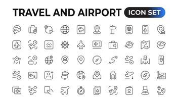 Travel icon set. Summer vacations and holiday symbol vector illustration. Collection of traveling and tourism elements.