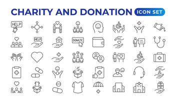 caridad y donación icono colocar. caridad y donación icono colocar, ayuda, voluntario, donado asistencia, intercambio, y solidaridad símbolo. sólido íconos vector recopilación.