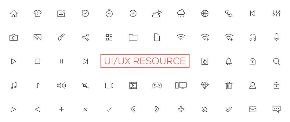 Minimalist and simple looking ui icons set for dark, light mode. Outline isolated user interface elements for night, day themes