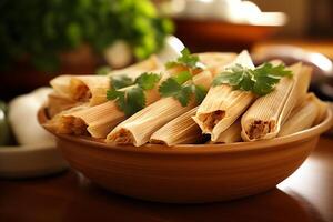 AI generated Delicious and authentic mexican tamales. a scrumptious feast of traditional flavors to savor photo