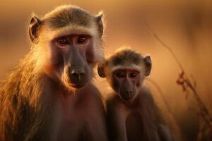 AI generated Captivating image of african baboon family in the breathtaking safari wilderness photo