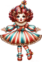 AI generated Circus-Themed Doll with Striped Dress and Curly Hair png