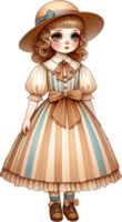 AI generated Victorian-Inspired Doll with Umbrella and Striped Skirt png