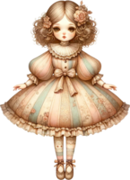 AI generated Classic Doll in Beige Balloon Dress with Lace Trim png