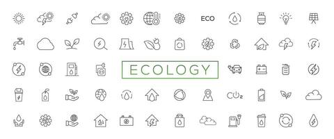 eco simpático relacionado Delgado línea icono conjunto en mínimo estilo. lineal ecología iconos ambiental sustentabilidad sencillo símbolo vector