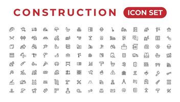 Build and construction thin line icons vector