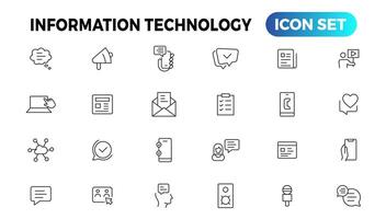 dispositivo y información tecnología línea íconos recopilación. grande ui icono conjunto en un plano diseño. Delgado contorno íconos paquete vector