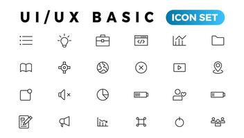 Basic User Interface Essential Set. ui ux Line Outline Icons. For App, Web, Print. Editable Stroke. vector