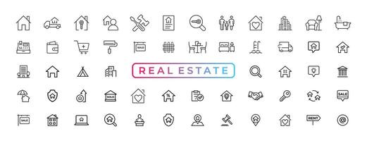 Real Estate minimal thin line web icon set. Included the icons as realty, property, mortgage, home loan and more. Outline icons collection. Simple vector illustration