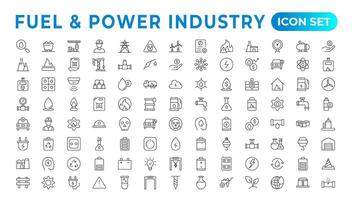 Oil and gas - thin line web icon set. Energy and Industry icon set. Industrial icons. Energy icon collection. Line icons collection. renewable energy, alternative sources of energy. Outline icon set. vector