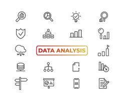 Big data analysis thin line icon set. Data processing outline pictograms for website and mobile app GUI. Digital analytics simple UI, UX vector icons
