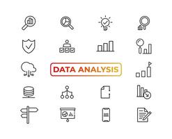 grande datos análisis Delgado línea icono colocar. datos Procesando contorno pictogramas para sitio web y móvil aplicación interfaz gráfica de usuario digital analítica sencillo ui, ux vector íconos