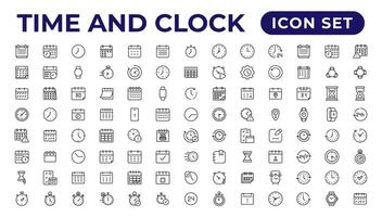 hora y reloj, calendario, Temporizador línea iconos vector lineal icono conjunto