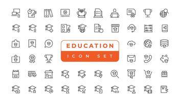 E-learning icon set. Online education icon set. Thin line icons set. Distance learning. Containing video tuition, e-learning, online course, audio course, educational website vector