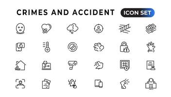 Crimes and accident linear icons collection.Set of thin line web icon set, simple outline icons collection, Pixel Perfect icons, Simple vector illustration