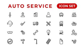 Auto service and car garage Set of thin line web icon set, simple outline icons collection, Pixel Perfect icons, Simple vector illustration.