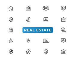 Real Estate minimal thin line web icon set. Included the icons as realty, property, mortgage, home loan and more. Outline icons collection. Simple vector illustration