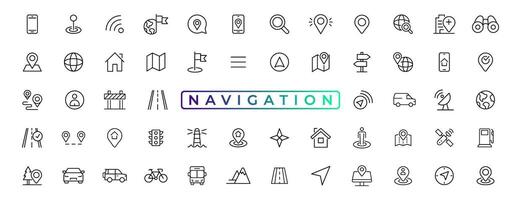 Navigation, location, GPS elements - thin line web icon set. Outline icons collection. Simple vector illustration.