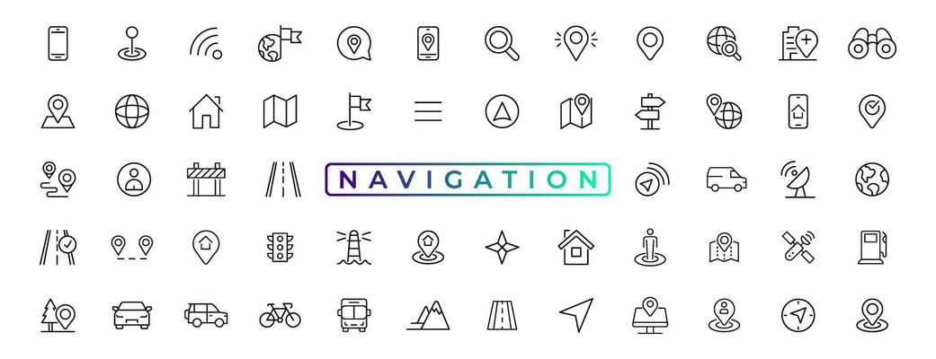 Navigation, location, GPS elements - thin line web icon set. Outline icons collection. Simple vector illustration.
