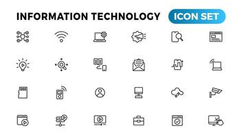 información tecnología línea íconos recopilación. grande ui icono conjunto en un plano diseño. Delgado contorno íconos paquete vector