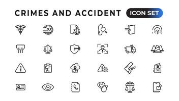 Crimes and accident linear icons collection.Set of thin line web icon set, simple outline icons collection, Pixel Perfect icons, Simple vector illustration