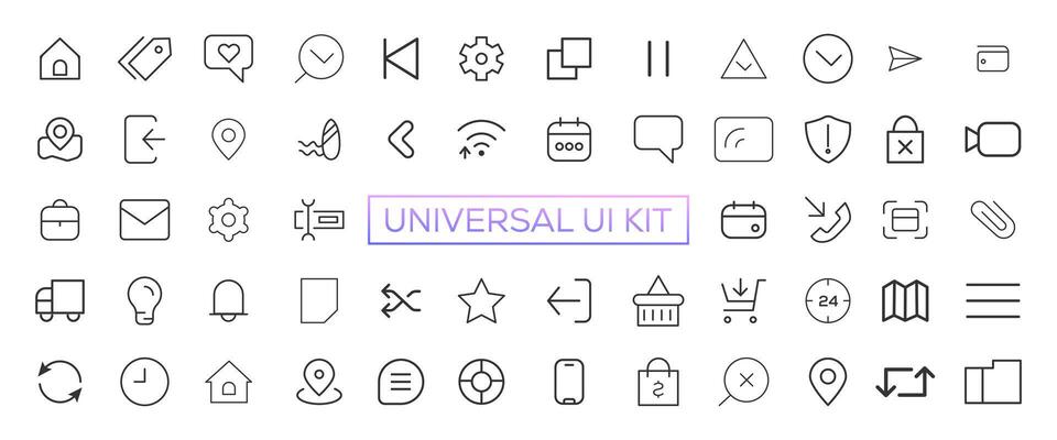 Minimalist and simple looking ui icons set for dark, light mode. Outline isolated user interface elements for night, day themes