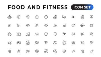 Food and fitness linear icons collection.Set of thin line web icon set, simple outline icons collection, Pixel Perfect icons, Simple vector illustration.