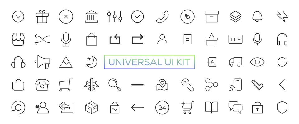 Minimalist and simple looking ui icons set for dark, light mode. Outline isolated user interface elements for night, day themes